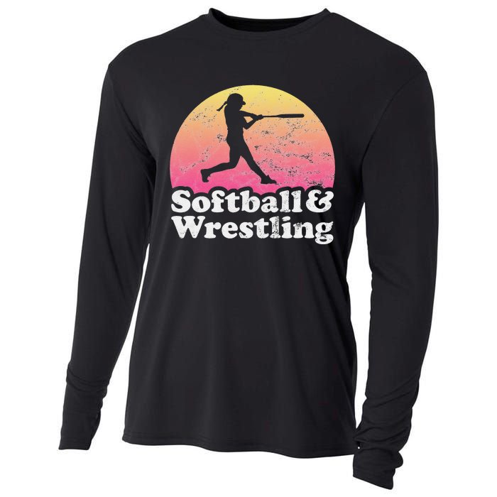 Funny Softball and Wrestling  or Girls Wrestler  Cooling Performance Long Sleeve Crew