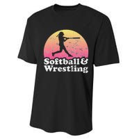 Funny Softball and Wrestling  or Girls Wrestler  Performance Sprint T-Shirt