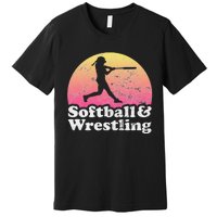 Funny Softball and Wrestling  or Girls Wrestler  Premium T-Shirt