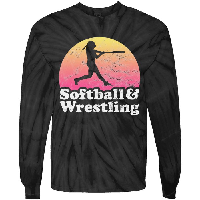 Funny Softball and Wrestling  or Girls Wrestler  Tie-Dye Long Sleeve Shirt