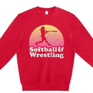 Funny Softball and Wrestling  or Girls Wrestler  Premium Crewneck Sweatshirt