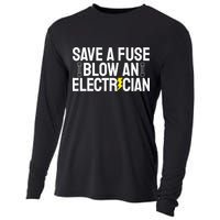 Funny Save A Fuse Blow An Electrician Cooling Performance Long Sleeve Crew
