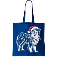 Funny Santa Australian Shepherd Christmas Lights Dog Lover Gift Tote Bag