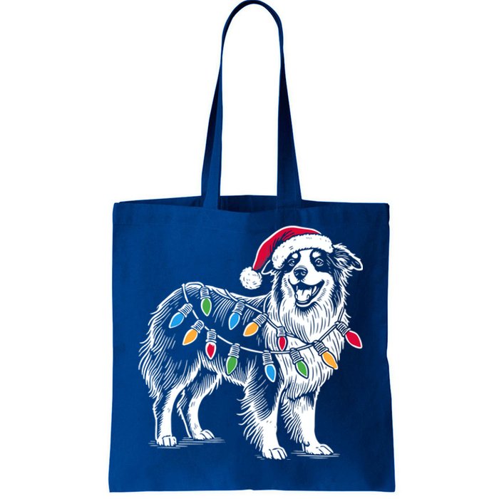 Funny Santa Australian Shepherd Christmas Lights Dog Lover Gift Tote Bag