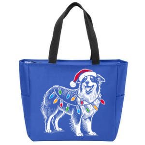 Funny Santa Australian Shepherd Christmas Lights Dog Lover Gift Zip Tote Bag