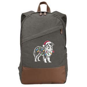 Funny Santa Australian Shepherd Christmas Lights Dog Lover Gift Cotton Canvas Backpack