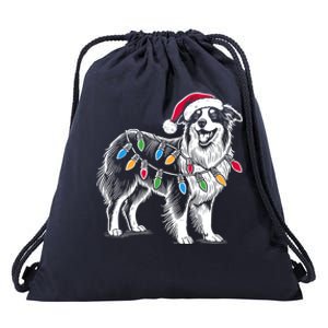 Funny Santa Australian Shepherd Christmas Lights Dog Lover Gift Drawstring Bag