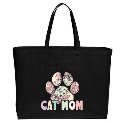 Funny Stay At Home Cat Mom Cotton Canvas Jumbo Tote