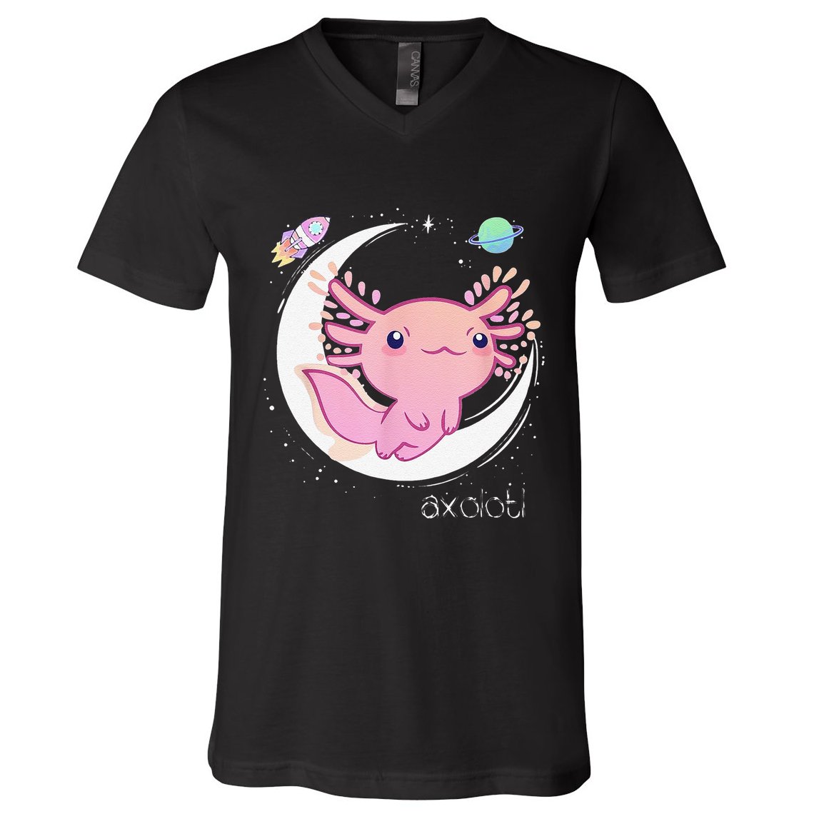 Funny Space Axolotl Kawaii Pastel Goth Japan Anime Comic V-Neck T-Shirt