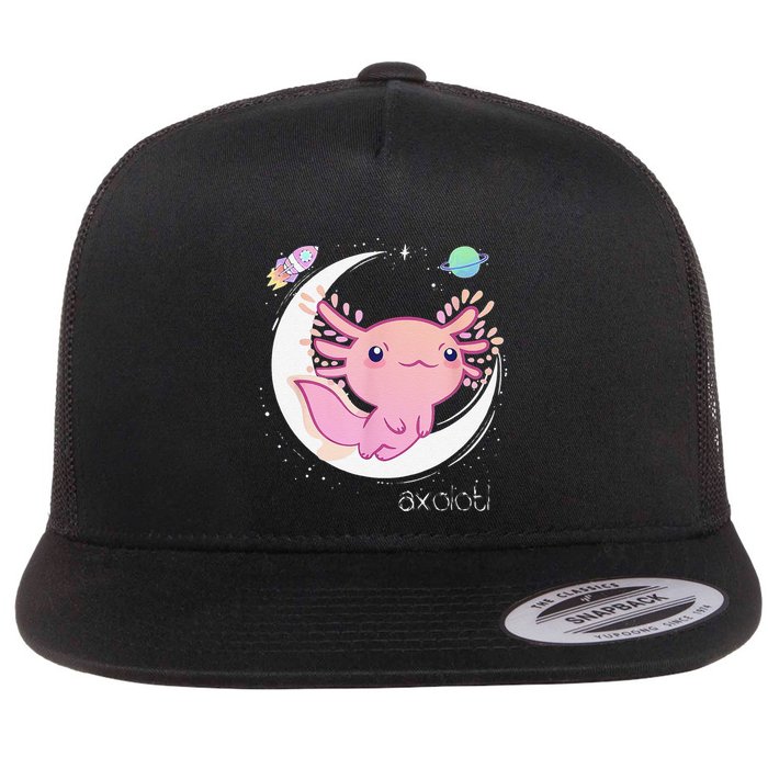 Funny Space Axolotl Kawaii Pastel Goth Japan Anime Comic Flat Bill Trucker Hat