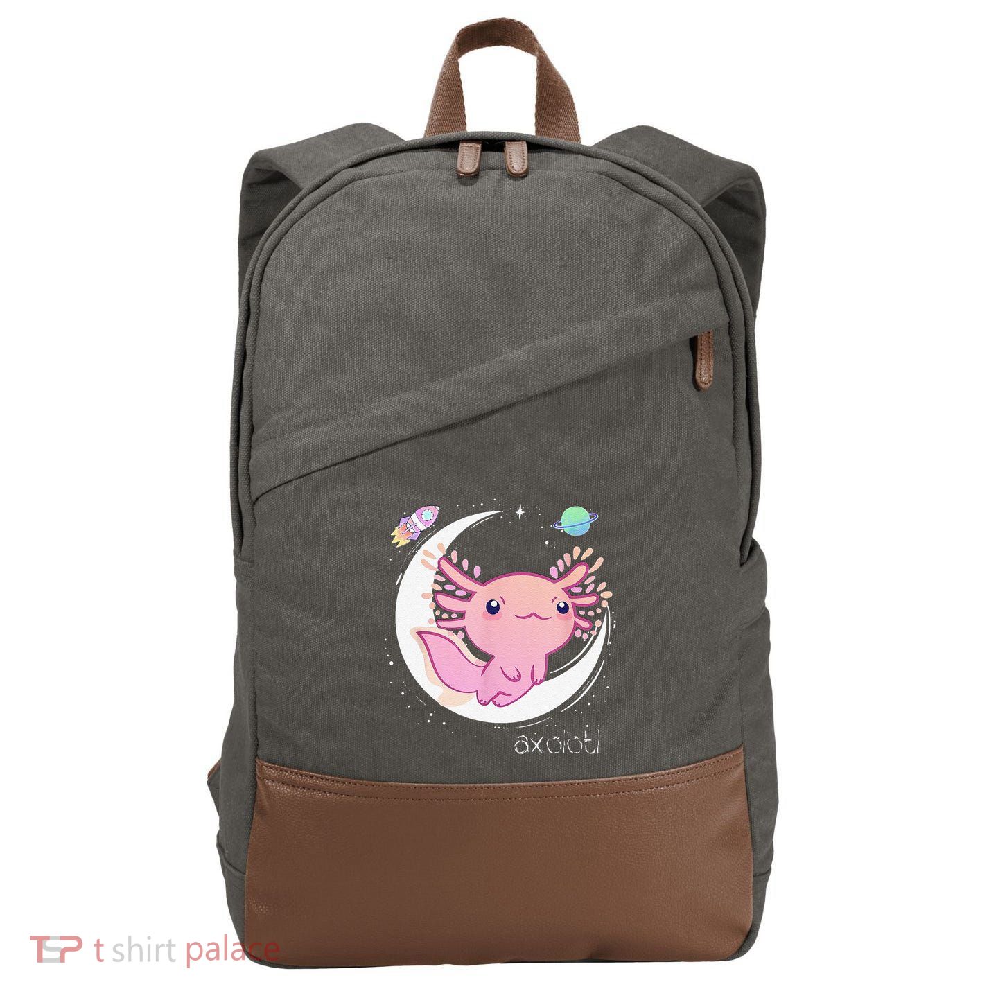 Funny Space Axolotl Kawaii Pastel Goth Japan Anime Comic Cotton Canvas Backpack