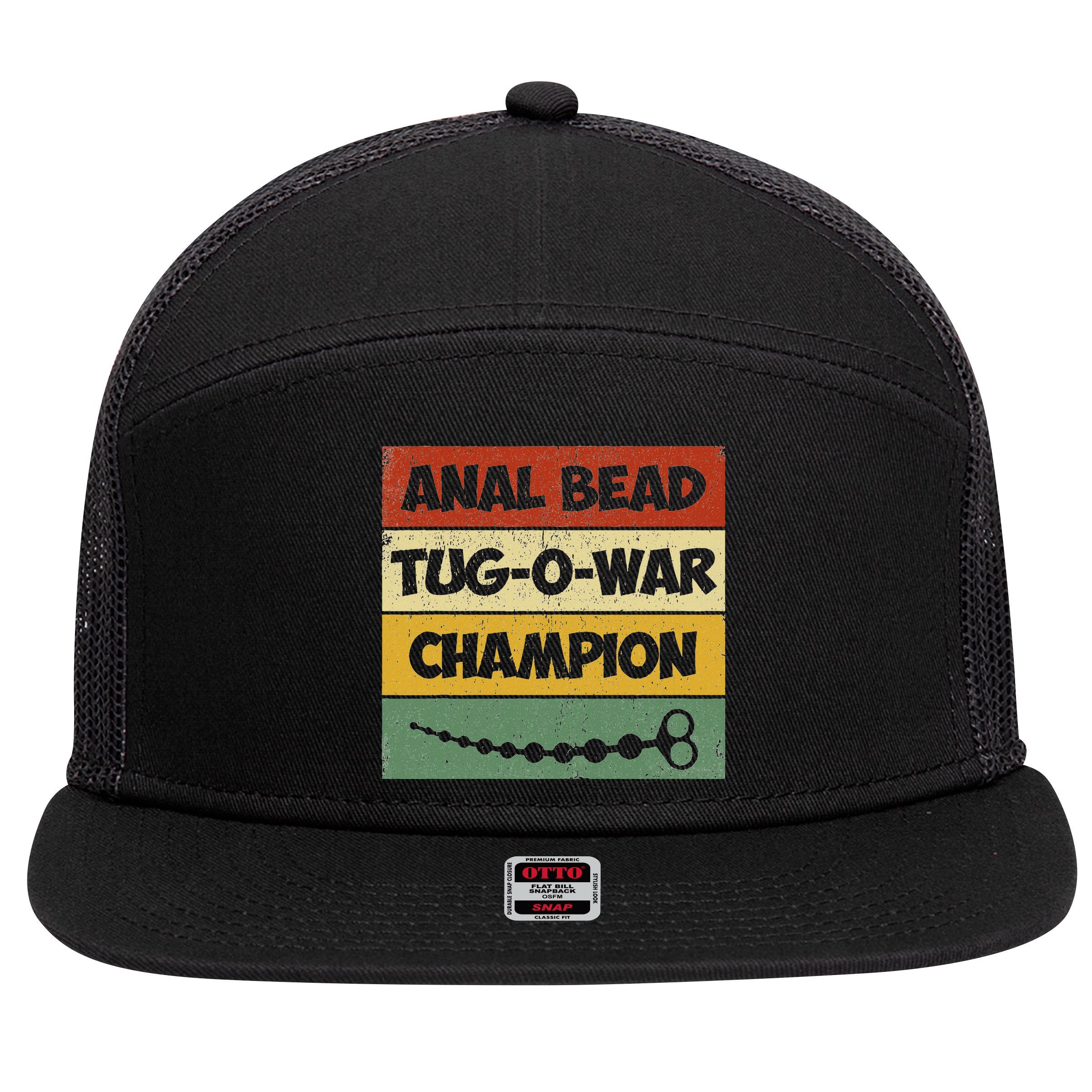 Funny Sayings Anal Bead Tug O War Champion 7 Panel Mesh Trucker Snapback Hat