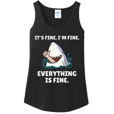 Funny Shark Attack It’s Fine I’m Fine Everything Is Fine Ladies Essential Tank