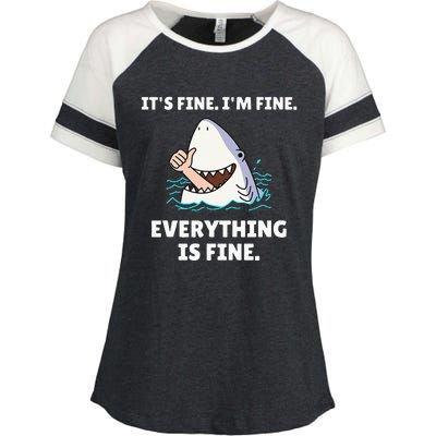 Funny Shark Attack It’s Fine I’m Fine Everything Is Fine Enza Ladies Jersey Colorblock Tee