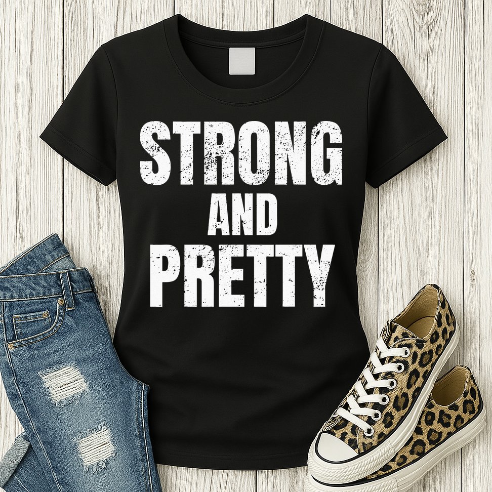 Funny Strong And Pretty Strongman Fitness Gym Gift Womens T-Shirt
