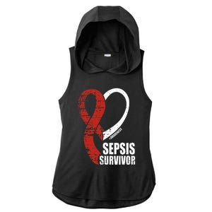 Family Sepsis Awareness Red Ribbon September Sepsis Survivor Ladies PosiCharge Tri-Blend Wicking Draft Hoodie Tank