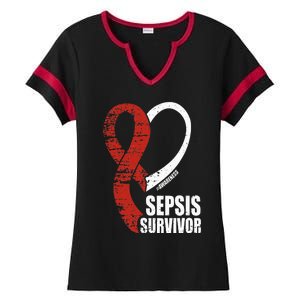 Family Sepsis Awareness Red Ribbon September Sepsis Survivor Ladies Halftime Notch Neck Tee