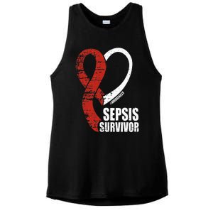 Family Sepsis Awareness Red Ribbon September Sepsis Survivor Ladies PosiCharge Tri-Blend Wicking Tank