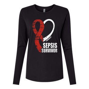 Family Sepsis Awareness Red Ribbon September Sepsis Survivor Womens Cotton Relaxed Long Sleeve T-Shirt