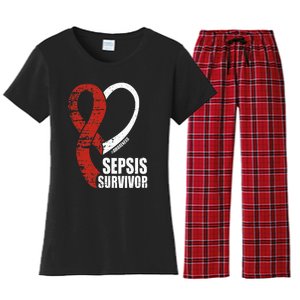 Family Sepsis Awareness Red Ribbon September Sepsis Survivor Women's Flannel Pajama Set