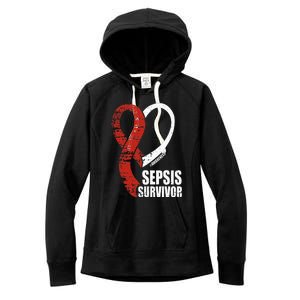 Family Sepsis Awareness Red Ribbon September Sepsis Survivor Women's Fleece Hoodie