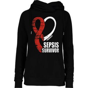 Family Sepsis Awareness Red Ribbon September Sepsis Survivor Womens Funnel Neck Pullover Hood