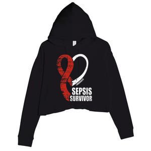 Family Sepsis Awareness Red Ribbon September Sepsis Survivor Crop Fleece Hoodie