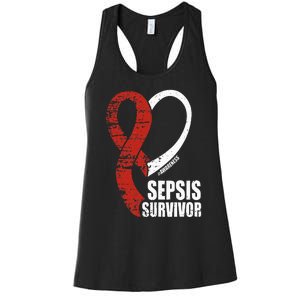 Family Sepsis Awareness Red Ribbon September Sepsis Survivor Women's Racerback Tank