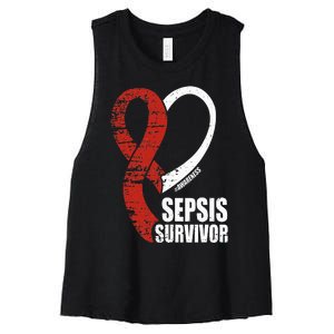 Family Sepsis Awareness Red Ribbon September Sepsis Survivor Women's Racerback Cropped Tank