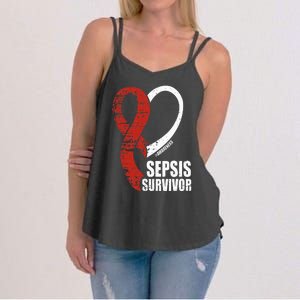 Family Sepsis Awareness Red Ribbon September Sepsis Survivor Women's Strappy Tank