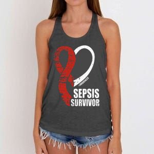 Family Sepsis Awareness Red Ribbon September Sepsis Survivor Women's Knotted Racerback Tank