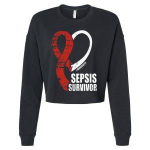 Family Sepsis Awareness Red Ribbon September Sepsis Survivor Cropped Pullover Crew