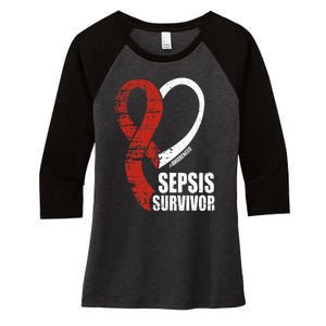 Family Sepsis Awareness Red Ribbon September Sepsis Survivor Women's Tri-Blend 3/4-Sleeve Raglan Shirt