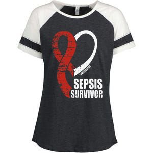 Family Sepsis Awareness Red Ribbon September Sepsis Survivor Enza Ladies Jersey Colorblock Tee