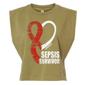 Family Sepsis Awareness Red Ribbon September Sepsis Survivor Garment-Dyed Women's Muscle Tee