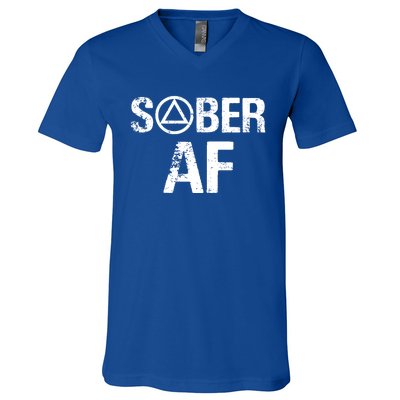 Funny Sober Af Sobriety Recovery Aa Alcoholic Support Gift V-Neck T-Shirt