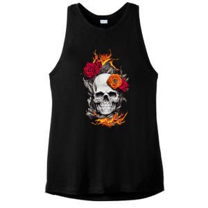 Flaming Skull And Roses Ladies PosiCharge Tri-Blend Wicking Tank