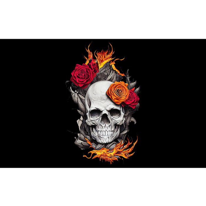 Flaming Skull And Roses Bumper Sticker