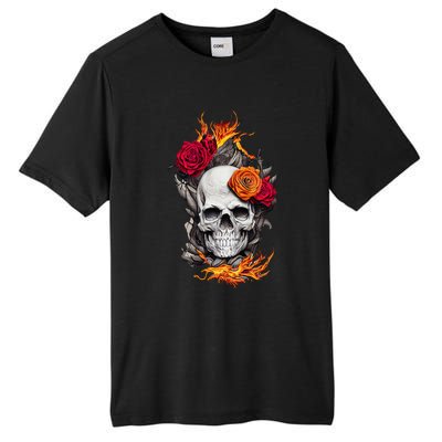 Flaming Skull And Roses Tall Fusion ChromaSoft Performance T-Shirt