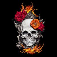 Flaming Skull And Roses 16 in Basic Backpack