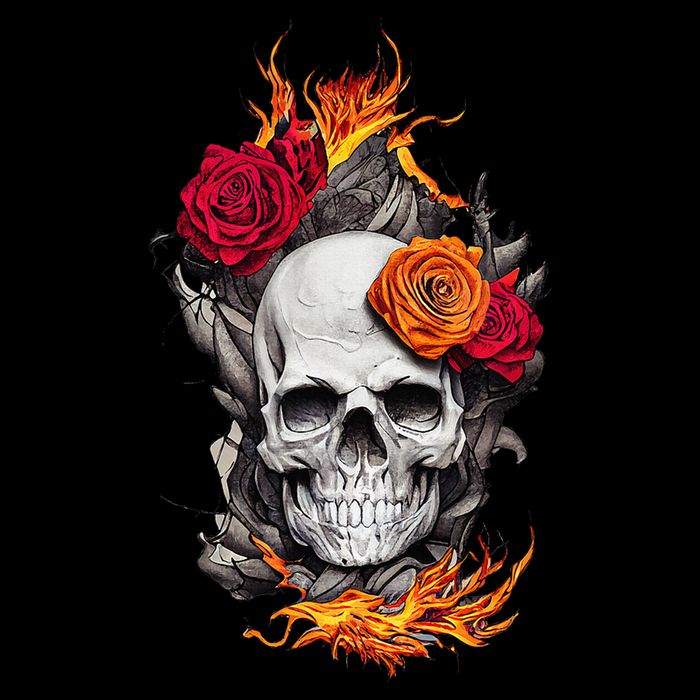 Flaming Skull And Roses 16 in Basic Backpack
