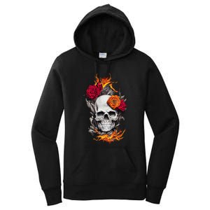 Flaming Skull And Roses Women's Pullover Hoodie