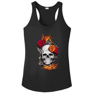 Flaming Skull And Roses Ladies PosiCharge Competitor Racerback Tank