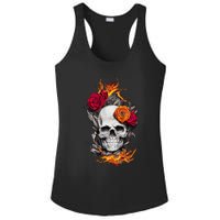 Flaming Skull And Roses Ladies PosiCharge Competitor Racerback Tank