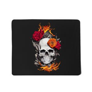 Flaming Skull And Roses Mousepad