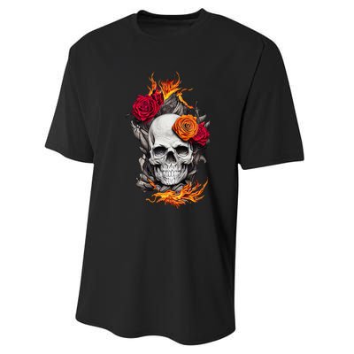 Flaming Skull And Roses Performance Sprint T-Shirt