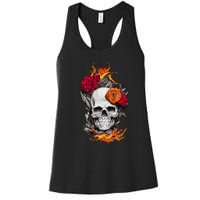 Flaming Skull And Roses Women's Racerback Tank