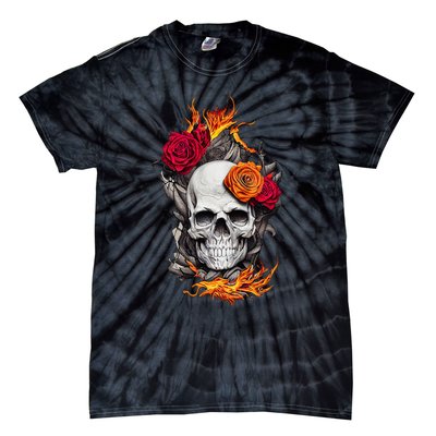 Flaming Skull And Roses Tie-Dye T-Shirt