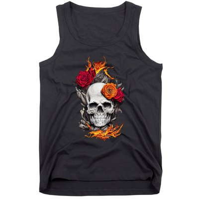 Flaming Skull And Roses Tank Top