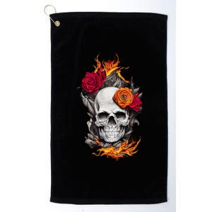 Flaming Skull And Roses Platinum Collection Golf Towel